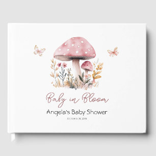 Pink Mushroom Baby in Bloom Butterfly Babydusche Gästebuch