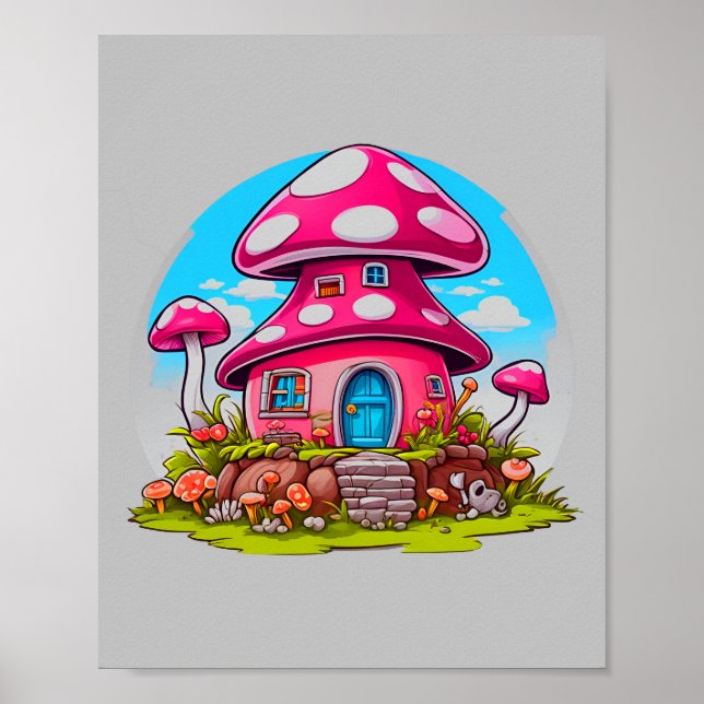 Pink Mushroom House, Magische Zuhause Poster (Vorne)