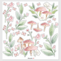 Pink Mushroom Patch Bedroom Wall Set Sticker