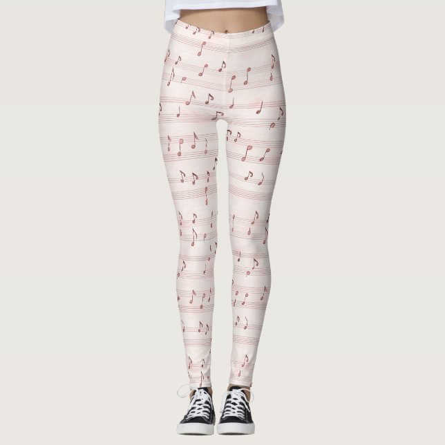 Pink Music Notes Sheet Leggings (Vorderseite)