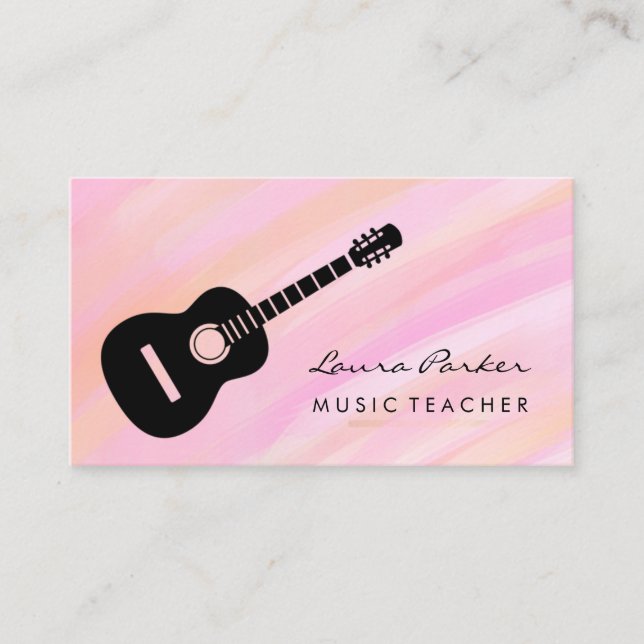 Pink Music Teacher Guitar Player Instrument Busi Visitenkarte (Vorderseite)