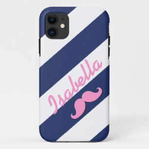 PINK MUSTACHE BLUE STRIPES iPHONE 5 FALL Case-Mate iPhone Hülle