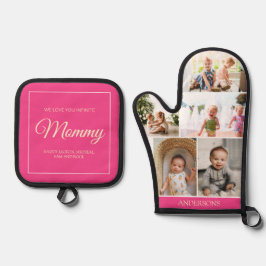 Pink Mutter Tag 5 FotoCollage Custom Geschenk Ofenhandschuh & Topflappen-Set