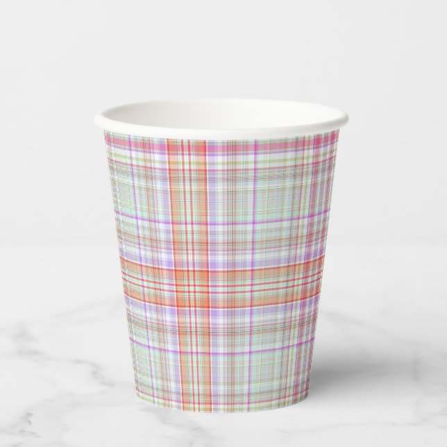 Pink 'n Green Geometric Kariert Pappbecher (Vorderseite)
