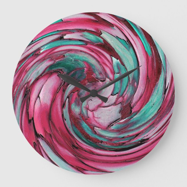 Pink N Teal Dolphin vs Eagle Abstract Wall Clock Große Wanduhr (Vorderseite)