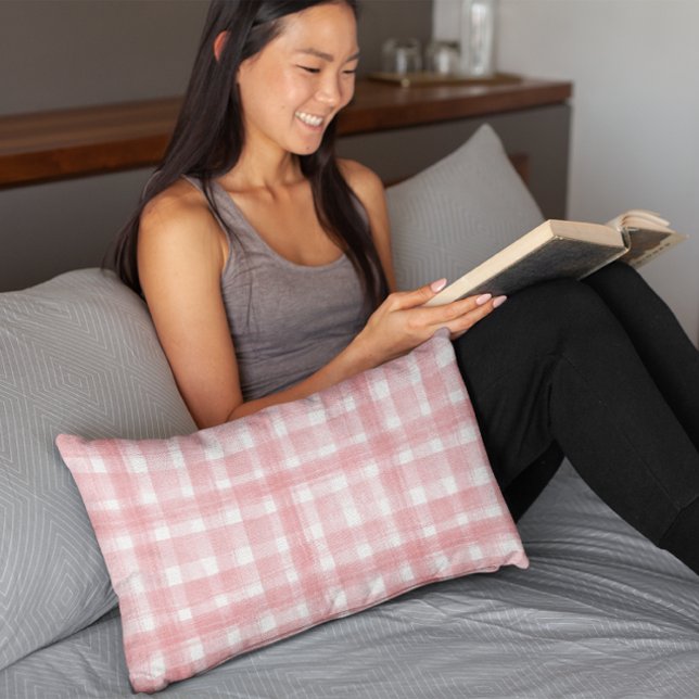 Pink n White Watercolor Gingham Checkered Pattern Kissenbezug (Von Creator hochgeladen)