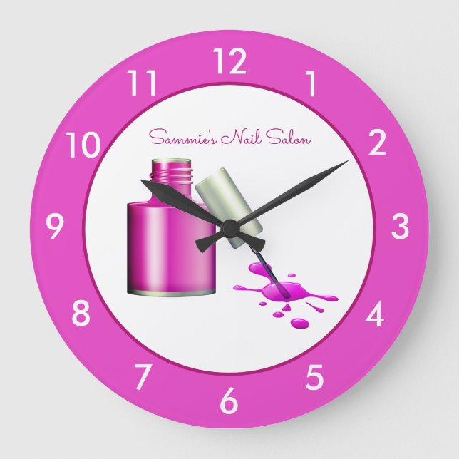Pink Nail Salon Custom Large Clock Große Wanduhr (Vorderseite)