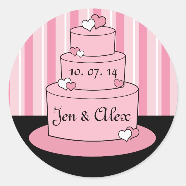 Pink Names Wedding Cake Wedding Sticker (Vorderseite)