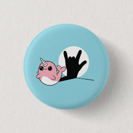 Pink Narwhal ASL I Liebe You - Deaf Culture Design Button