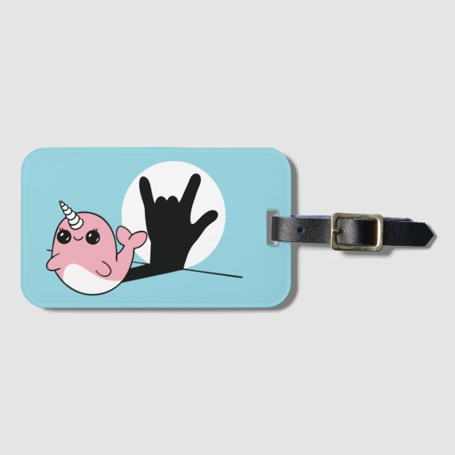 Pink Narwhal ASL I Liebe You - Deaf Culture Design Gepäckanhänger (Vorderseite (Horizontal))