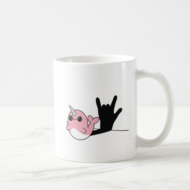 Pink Narwhal ASL I Liebe You - Deaf Culture Design Kaffeetasse (Rechts)