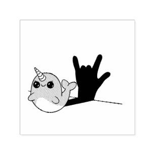 Pink Narwhal ASL I Liebe You - Deaf Culture Design Permastempel