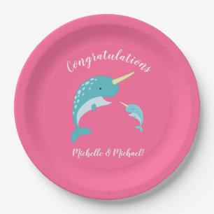 Pink Narwhal Baby Dusche Pappteller
