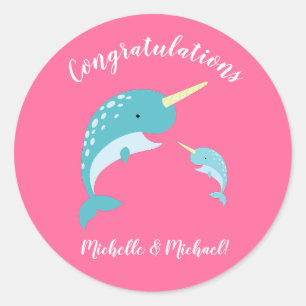 Pink Narwhal Baby Dusche Runder Aufkleber