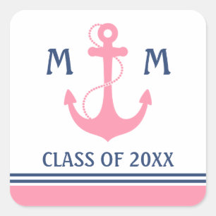 Pink Nautic Abschluss Quadratischer Aufkleber