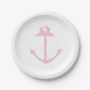 Pink Nautical Anchor Pappteller