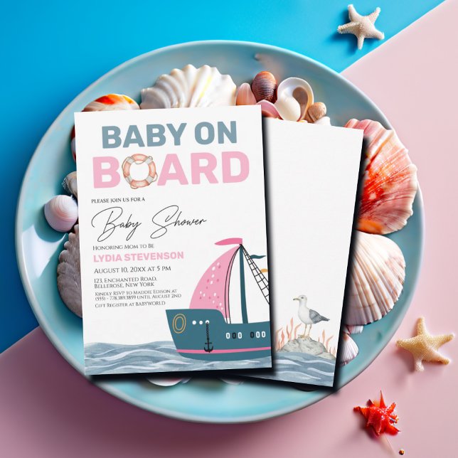 Pink Nautical Baby an Bord Baby Dusche Einladung (Von Creator hochgeladen)