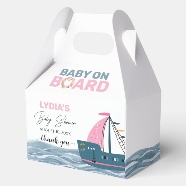 Pink Nautical Baby an Bord Baby Dusche Geschenkschachtel (Vorderseite)