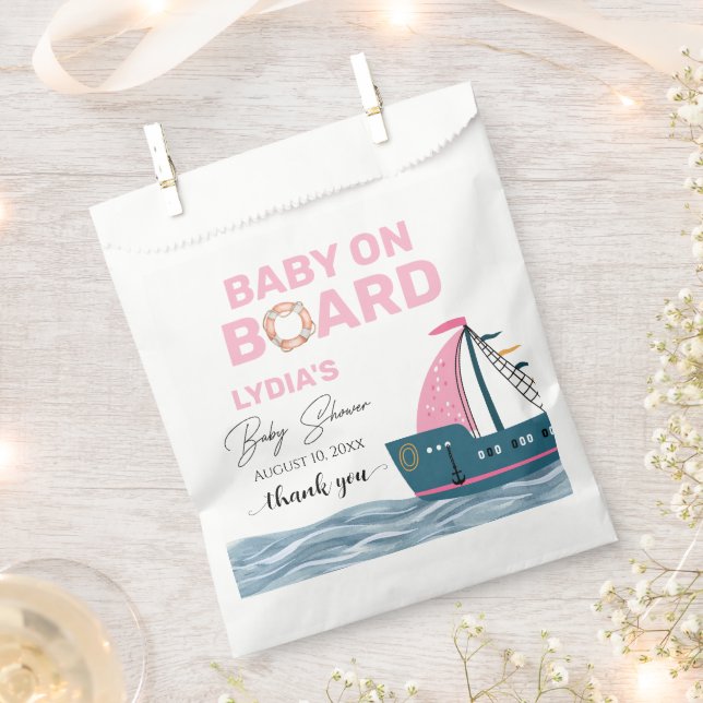 Pink Nautical Baby an Bord Baby Dusche Geschenktütchen (Ausgeschnitten)