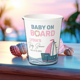 Pink Nautical Baby an Bord Baby Dusche Pappbecher