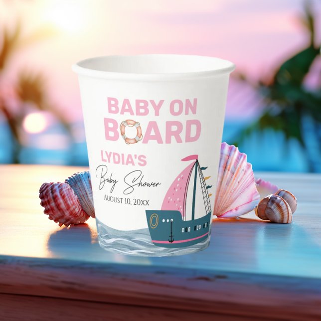 Pink Nautical Baby an Bord Baby Dusche Pappbecher (Von Creator hochgeladen)