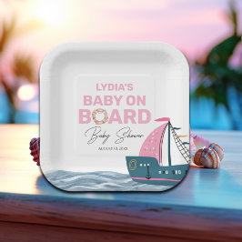 Pink Nautical Baby an Bord Baby Dusche Pappteller