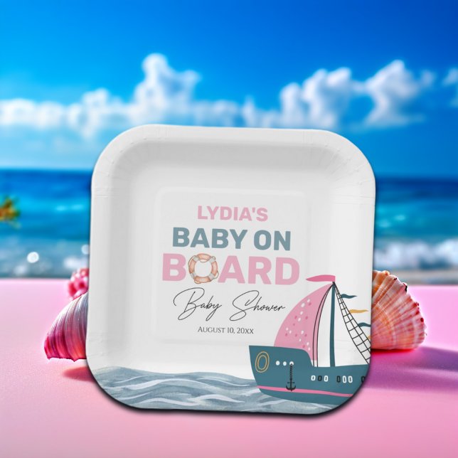Pink Nautical Baby an Bord Baby Dusche Pappteller (Von Creator hochgeladen)