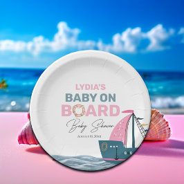 Pink Nautical Baby an Bord Baby Dusche Pappteller