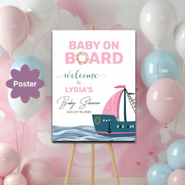Pink Nautical Baby Dusche Empfang Poster (Von Creator hochgeladen)