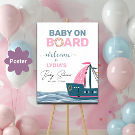 Pink Nautical Baby Dusche Empfang Poster