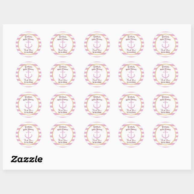 Pink Nautical Baby Event Stickers - Babydusche (Blatt)