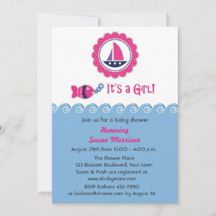 Pink Nautical Baby Girl Dusche Einladung