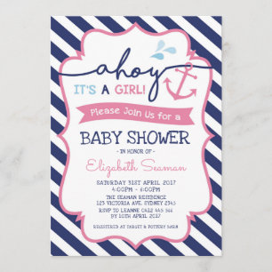Pink Nautical Girl Baby Dusche Einladung Ahoy