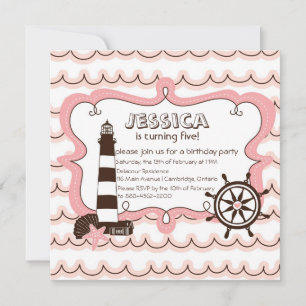 Pink Nautical Lighthouse Geburtstagseinladung Einladung