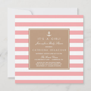 Pink Nautical Stripes Kinderdusche Einladung