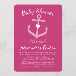 Pink Nautical thematied Baby Shower Einladung
