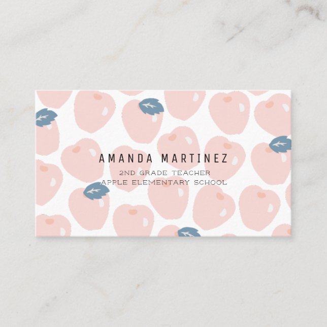Pink & Navy Apple Pattern Teacher's Business Card Visitenkarte (Vorderseite)
