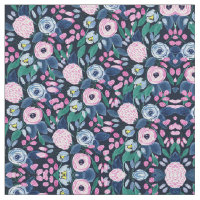 Pink Navy Blue Floral Bouquet Wasserfarben Muster