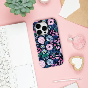 Pink Navy Blue Floral Bouquet Watercolor Pattern C Case-Mate iPhone 14 Pro Hülle
