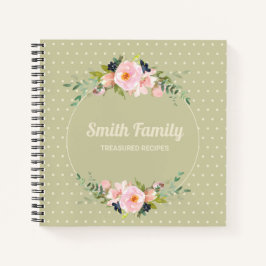Pink Navy Blue Floral Green Cream Polka Dot Rezept Notizbuch
