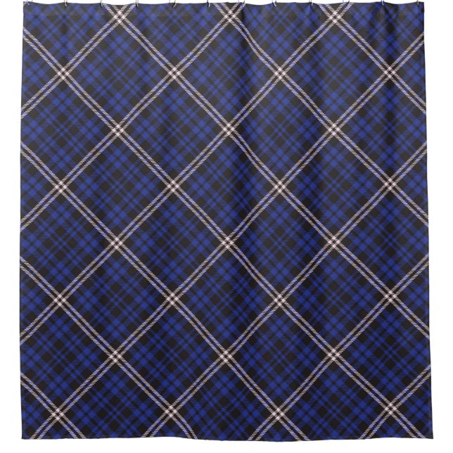 Pink Navy Diagonal Plaid Tartan textured Seamless  Duschvorhang (Vorderseite)