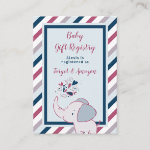 Pink & Navy Elephant Baby Shooting Registry Begleitkarte