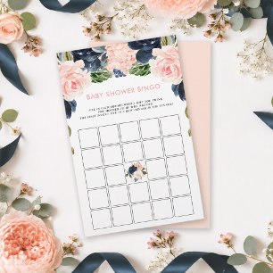 Pink Navy Floral Baby Shower Bingo Duschspiele