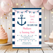 Pink Navy Girl Nautical Anchor Erster Geburtstag