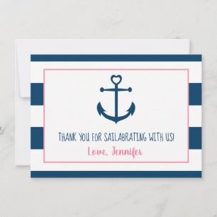 Pink Navy Girl Nautical Anchor Kinderdusche Dankeskarte