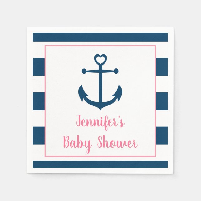Pink Navy Girl Nautical Anchor Kinderdusche Serviette (Vorderseite)