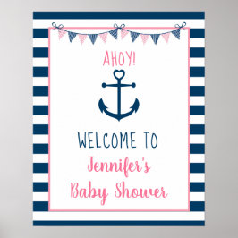 Pink Navy Girl Nautical Anchor Kinderdusche Willko Poster