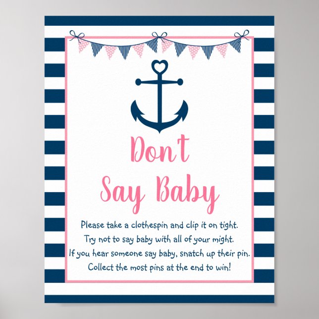 Pink Navy Girl Nautical Anchor Say Baby Game nicht Poster (Vorne)