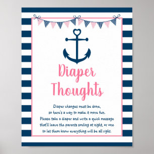 Pink Navy Girl Nautical Anchor Windeln Gedanken Poster
