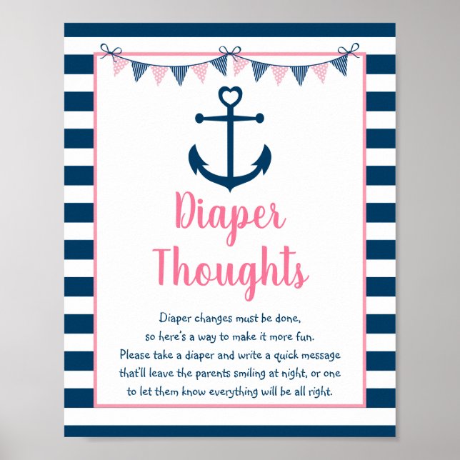 Pink Navy Girl Nautical Anchor Windeln Gedanken Poster (Vorne)
